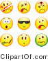 Vector of 9 Smileys; Killed, Bullet to the Head, Shocked, Cool, Ill, Upset by Beboy