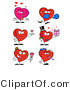 Vector of a 6 Unique Cartoon Love Heart Characters in Different Poses and Situations by Hit Toon