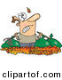 Vector of a Angry Cartoon Man Watching Another Leaf Fall on His Piles and Bags of Raked Autumn Leafs by Toonaday