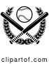 Vector of a Baseball over Crossed Bats and a Laurel Wreath - Black and White by Vector Tradition SM