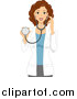 Vector of a Beautiful Brunette Caucasian Female Doctor or Veterinarian Holding a Stethoscope by BNP Design Studio