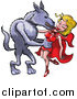 Vector of a Big Bad Wolf Taking Red Riding Hood into His Arms and Kissing Her by Zooco