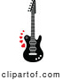 Vector of a Black and White Electric Guitar with Red Love Hearts by Zooco