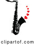 Vector of a Black and White Saxophone with Playing Musical Love Hearts by Zooco