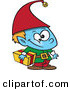 Vector of a Blue Christmas Cartoon Elf Carrying a Wrapped Present by Toonaday