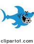 Vector of a Blue Shark Swimming with a Soccer Ball in His Mouth by Zooco