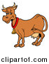 Vector of a Brown Dairy Cow with Full Udders, Wearing a Bell Around Its Neck by LaffToon