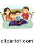 Vector of a Brunette Caucasian Mother Reading an Astronomy Book to Her Kids at Bed Time by BNP Design Studio