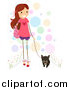 Vector of a Brunette Stick Girl Walking Her Brindle French Bulldog by BNP Design Studio