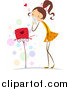 Vector of a Brunette White Stick Girl Holding a Love Letter by Her Mail Box by BNP Design Studio