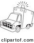Vector of a Cartoon Ambulance with Lit Siren Light - Outlined Coloring Page by Toonaday