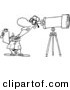 Vector of a Cartoon Astronomer Taking Notes and Peeking Through a Telescope - Outlined Coloring Page Drawing by Toonaday