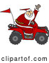 Vector of a Cartoon ATV Santa Waving Hello While Driving Fast by Djart