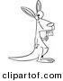 Vector of a Cartoon Aussie Kangaroo Holding a Flag - Outlined Coloring Page by Toonaday