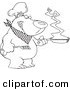 Vector of a Cartoon Bear Chef Holding a Frying Pan - Coloring Page Outline by Toonaday