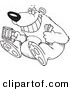 Vector of a Cartoon Bear Sitting with a Hot Dog and Beer - Coloring Page Outline by Toonaday