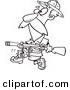 Vector of a Cartoon Big Game Hunter with a Rifle Black and White Outline - Outlined Coloring Page by Toonaday