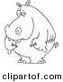 Vector of a Cartoon Big Hippo Measuring His Waist with a Short Tape - Outlined Coloring Page by Toonaday