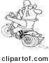 Vector of a Cartoon Biker Riding a Blue Hog and Looking Back - Coloring Page Outline by Toonaday
