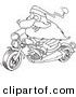 Vector of a Cartoon Biker Santa on a Motorcycle - Coloring Page Outline by Toonaday