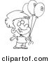 Vector of a Cartoon Birthday Boy Holding Three Balloons - Outlined Coloring Page Drawing by Toonaday