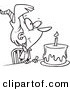 Vector of a Cartoon Birthday Woman with a Cake - Coloring Page Outline by Toonaday