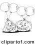 Vector of a Cartoon Black and White Outline Design of Jackolanterns and Party Balloons - Outlined Coloring Page by Toonaday
