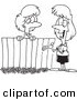 Vector of a Cartoon Black and White Outline Design of Lady Neighbors Chatting over a Fence - Outlined Coloring Page by Toonaday