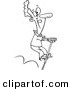 Vector of a Cartoon Black and White Outline Man Hopping on a Pogo Stick on Leap Day - Outlined Coloring Page by Toonaday