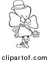 Vector of a Cartoon Black and White Outline St Patricks Day Shamrock Smoking a Pipe - Outlined Coloring Page by Toonaday