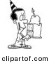 Vector of a Cartoon Black Birthday Boy Holding a Slice of Cake - Coloring Page Outline by Toonaday