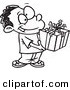Vector of a Cartoon Black Boy Holding a Gift Box - Coloring Page Outline by Toonaday