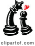 Vector of a Cartoon Black Chess Pawn Piece in Love with a Queen by Zooco