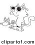 Vector of a Cartoon Blind Cat Using an Assistance Dog - Coloring Page Outline by Toonaday