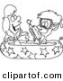 Vector of a Cartoon Boy and Girl Playing in a Kiddie Pool - Outlined Coloring Page by Toonaday