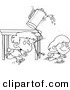 Vector of a Cartoon Boy and Girl Running and Knocking over a Coffee Pot - Outlined Coloring Page by Toonaday