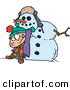 Vector of a Cartoon Boy Lifting Heavy Head on a Snowman's Body by Toonaday