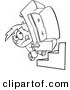 Vector of a Cartoon Boy Moving a Heavy Couch up Stairs - Coloring Page Outline by Toonaday