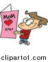 Vector of a Cartoon Brunette White Boy Holding a Mothers Day Card by Toonaday
