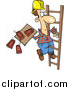 Vector of a Cartoon Brunette White Mason Carrying Bricks on a Ladder by Toonaday