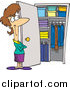 Vector of a Cartoon Brunette White Woman with a Clean Closet by Toonaday