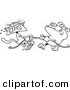 Vector of a Cartoon Bull Dog and Cat Playing Tug of War - Coloring Page Outline by Toonaday