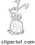 Vector of a Cartoon Bunny Nesting on an Easter Egg - Coloring Page Outline by Toonaday