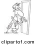 Vector of a Cartoon Businessman Knocking on a Door - Coloring Page Outline by Toonaday