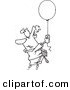 Vector of a Cartoon Businessman Rising into the Air While Holding a Helium Balloon - Coloring Page Outline by Toonaday