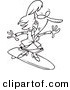 Vector of a Cartoon Businesswoman Surfing - Outlined Coloring Page by Toonaday