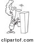 Vector of a Cartoon Businesswoman Watching a Moth Emerge from a Filing Cabinet - Coloring Page Outline by Toonaday