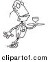 Vector of a Cartoon Butler Robot Serving Wine - Coloring Page Outline by Toonaday