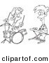 Vector of a Cartoon Cartoon Black and White Outline Design of Boys Drumming and Keyboarding in a Band - Outlined Coloring Page Drawing by Toonaday