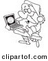 Vector of a Cartoon Cartoon Black and White Outline Design of Santa Carrying a Laptop - Coloring Page Outline by Toonaday